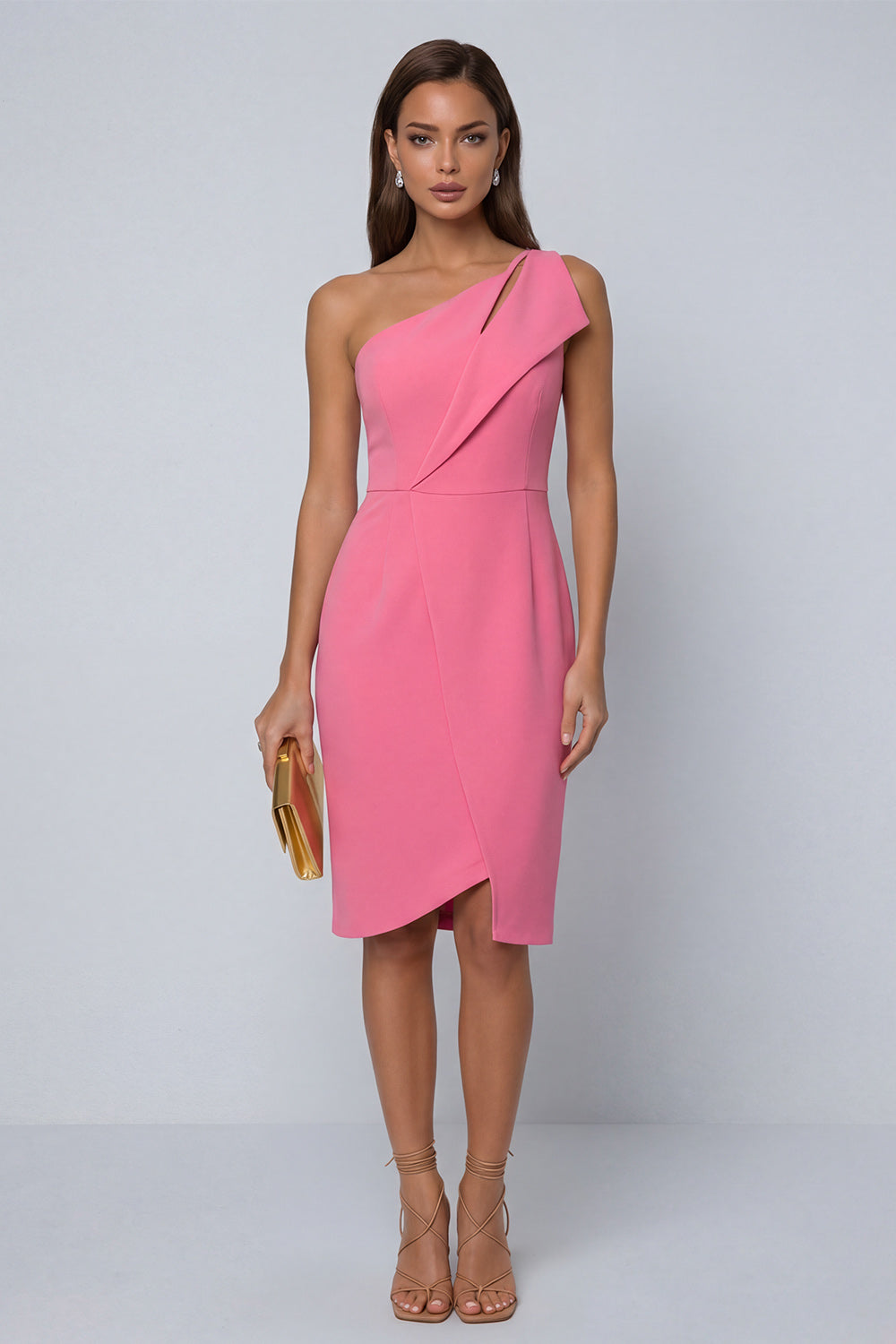 Black Bodycon One Shoulder Midi Work Dress with Slit