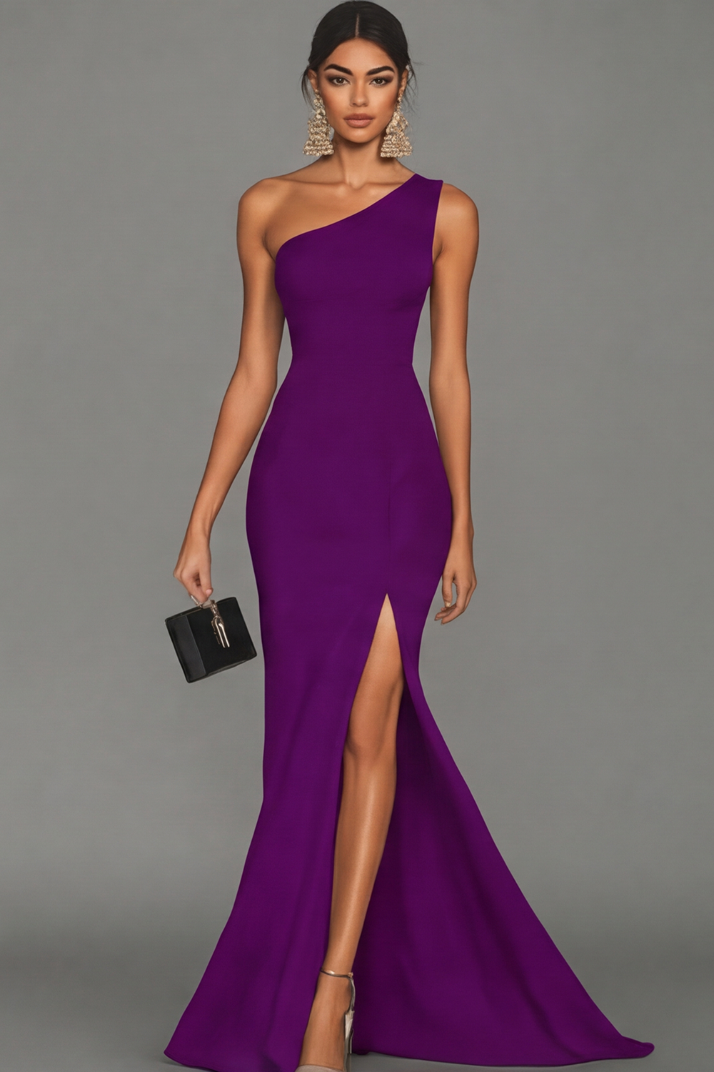 Robe de soirée sirène noire asymétrique avec fente
