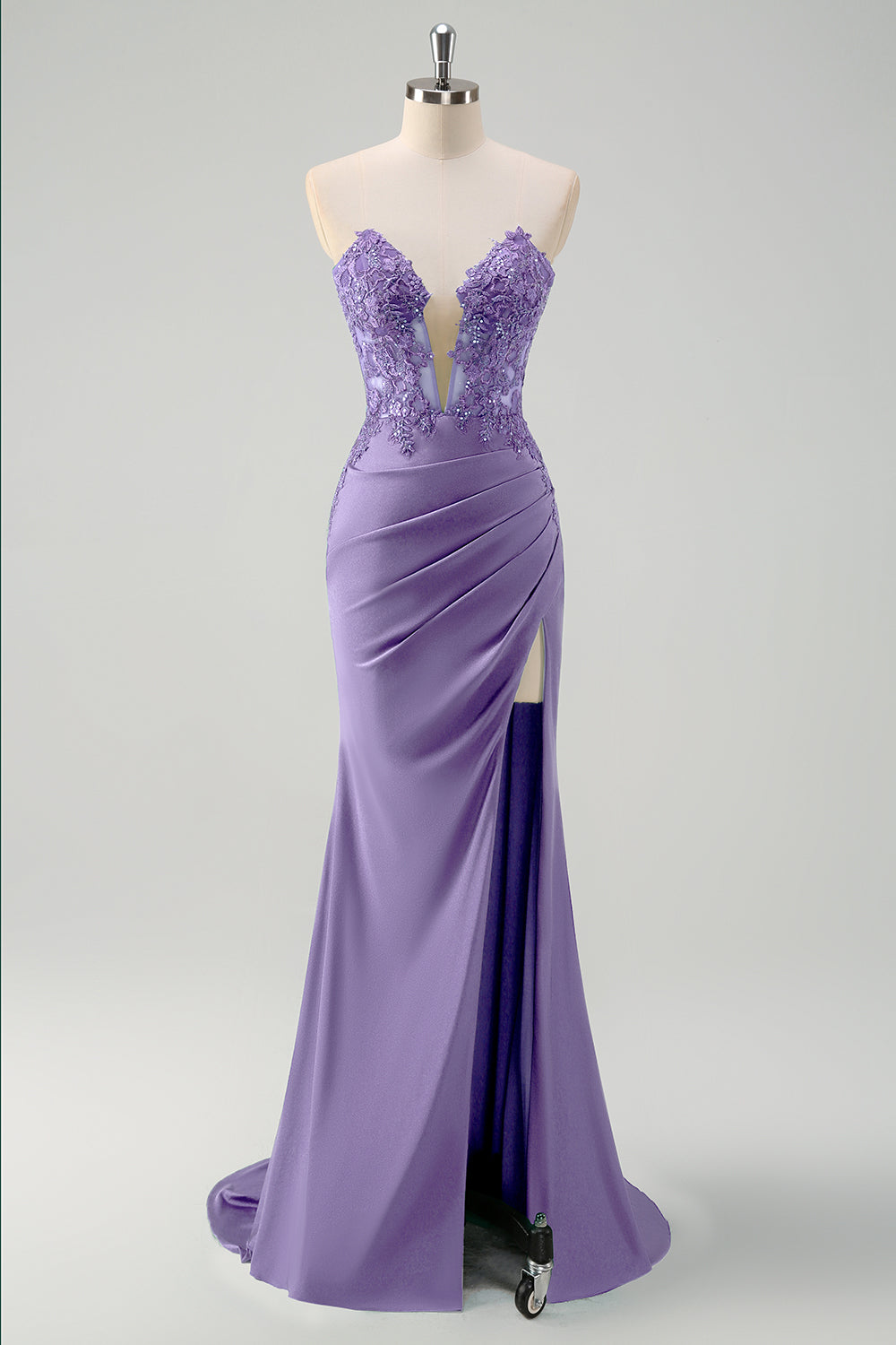 Robe de bal longue bustier sirène vert avec découpes et fente