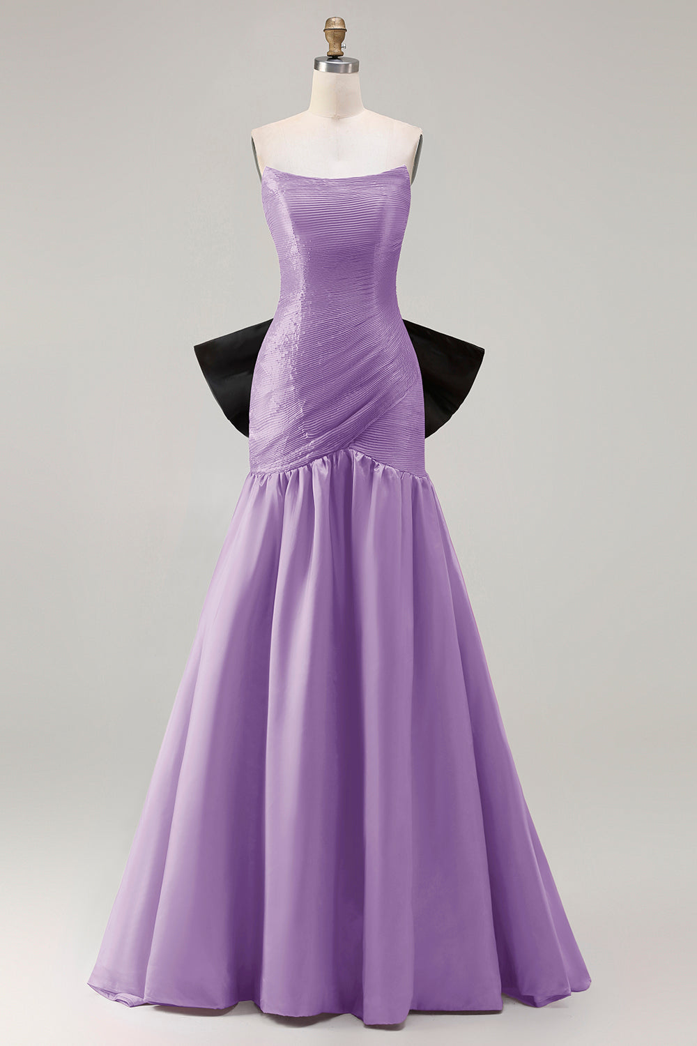 Strapless Fuchsia A-Line Convertible Satin Long Prom Dress with Large Bow
