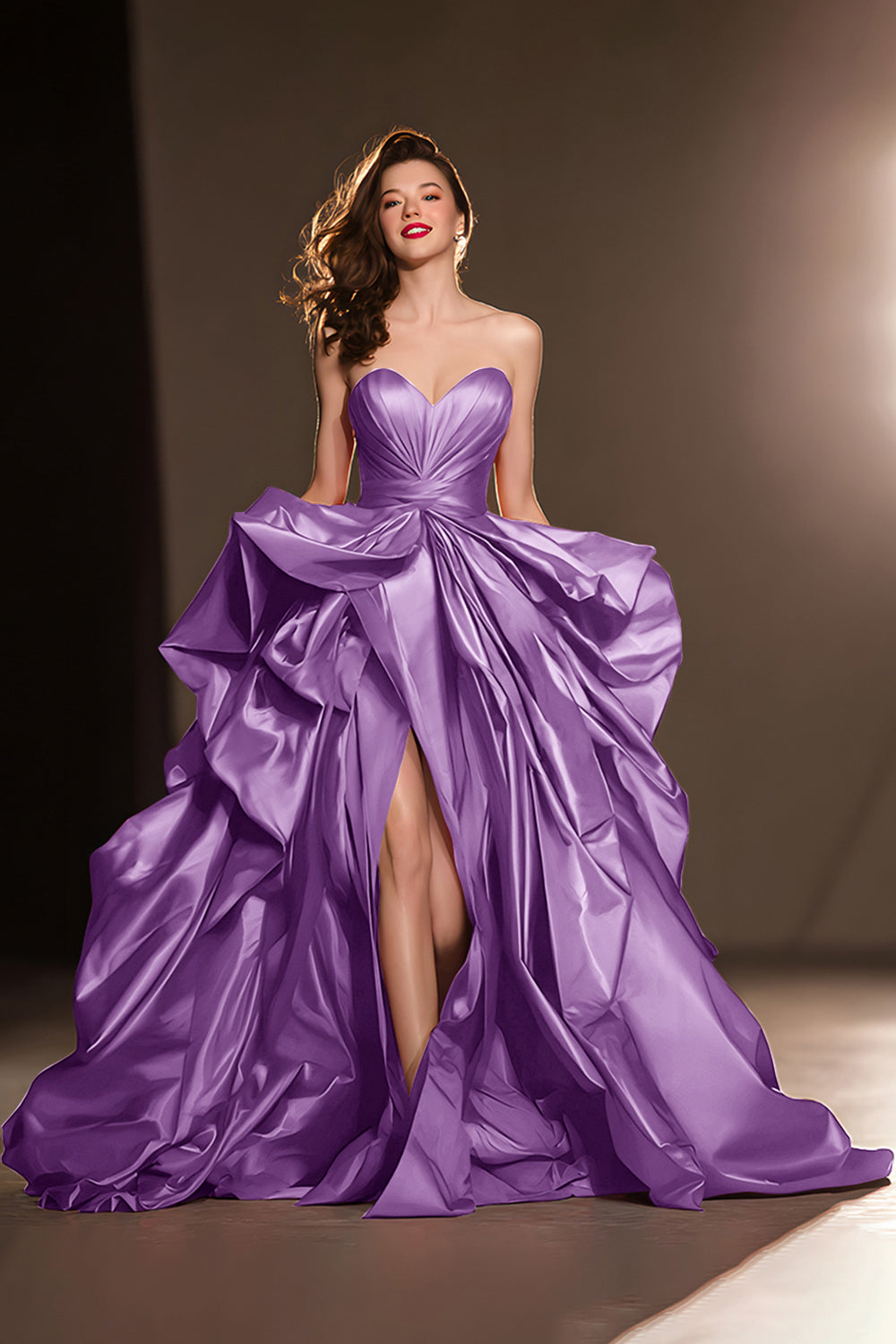 A-Line Sweetheart Dark Red Ruffle Pageant Dress with Slit