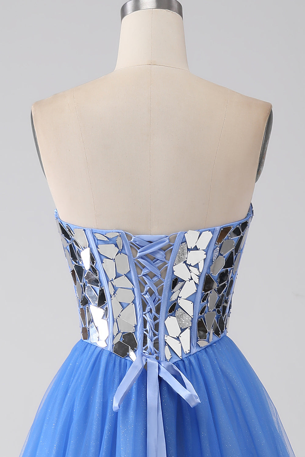Robe de bal bleu roi en cœur de ligne A à miroirs