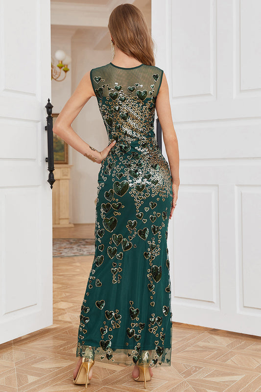 Funda Cuello Redondo Verde Oscuro Vestido de Fiesta Formal con Cuentas