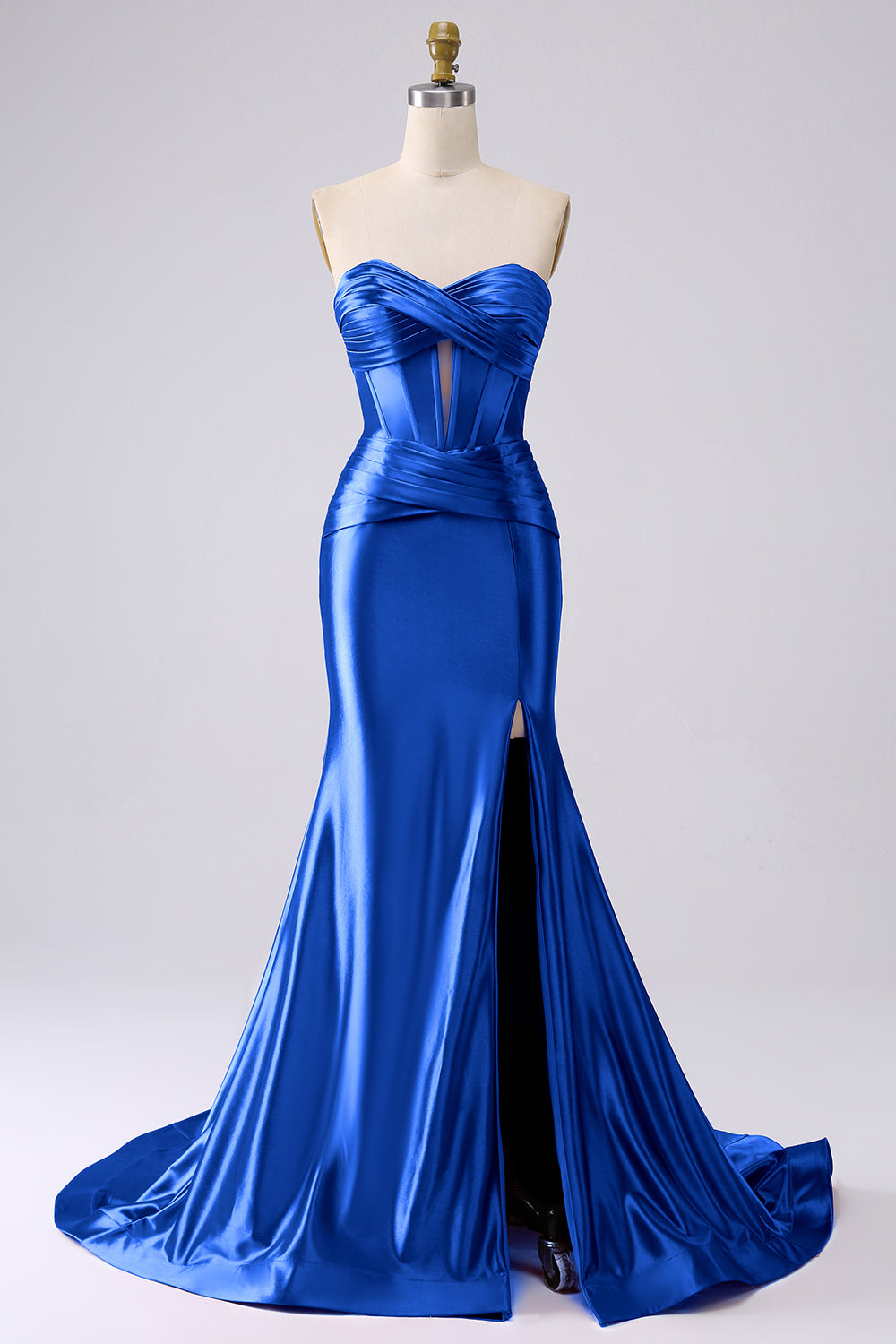Robe de bal longue corsetée cœur sirène fuchsia pailletée avec fente