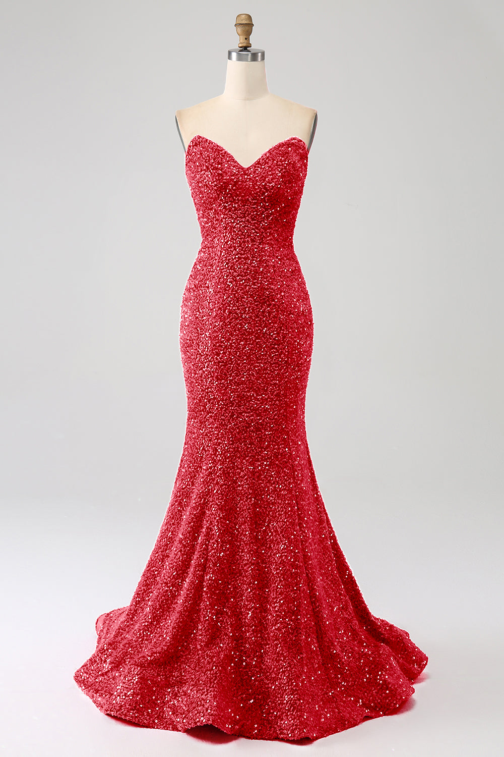 Robe de bal de sirène à encolure cœur et traîne longue brodée de sequins bleu marine