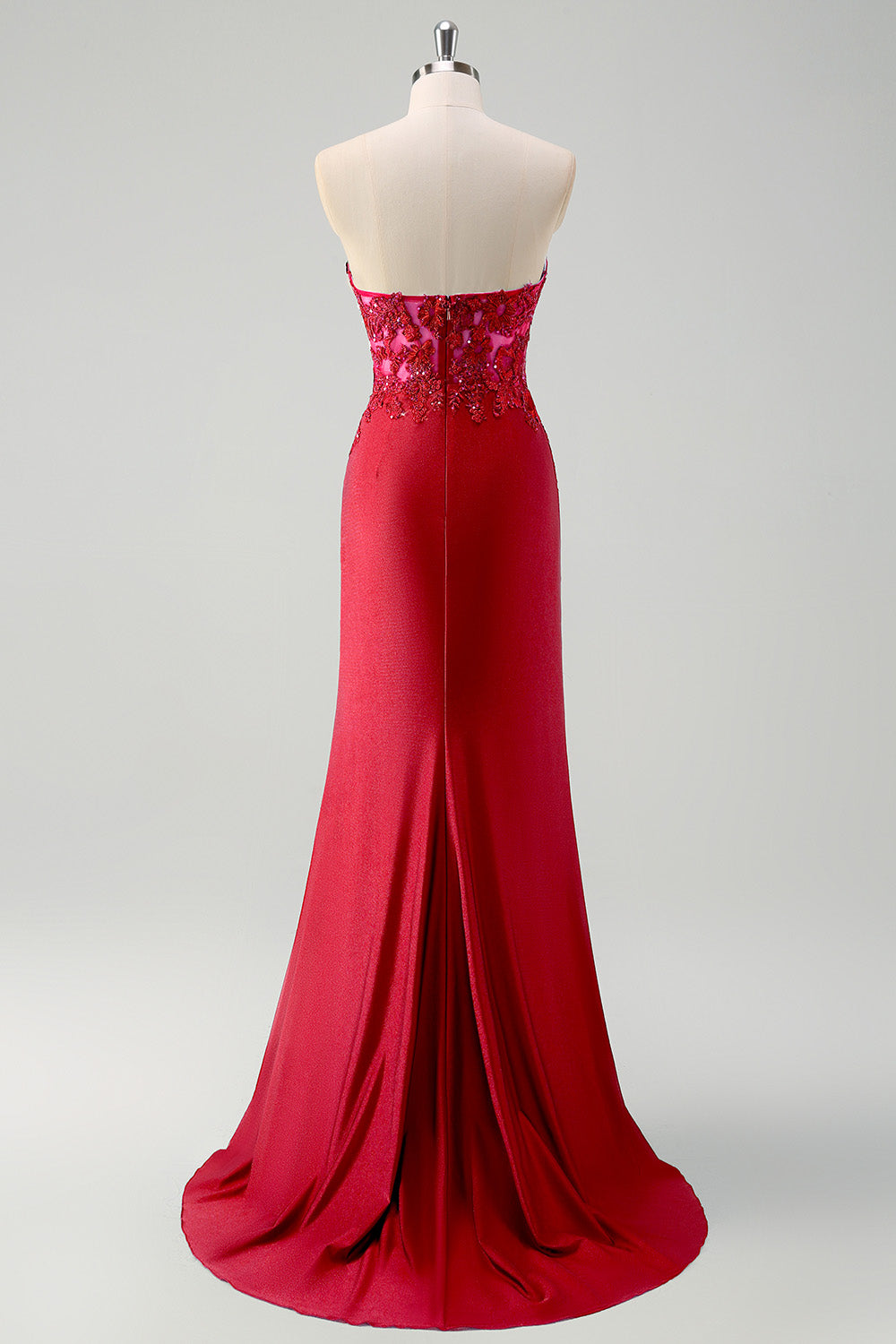 Robe de bal longue bustier sirène vert avec découpes et fente