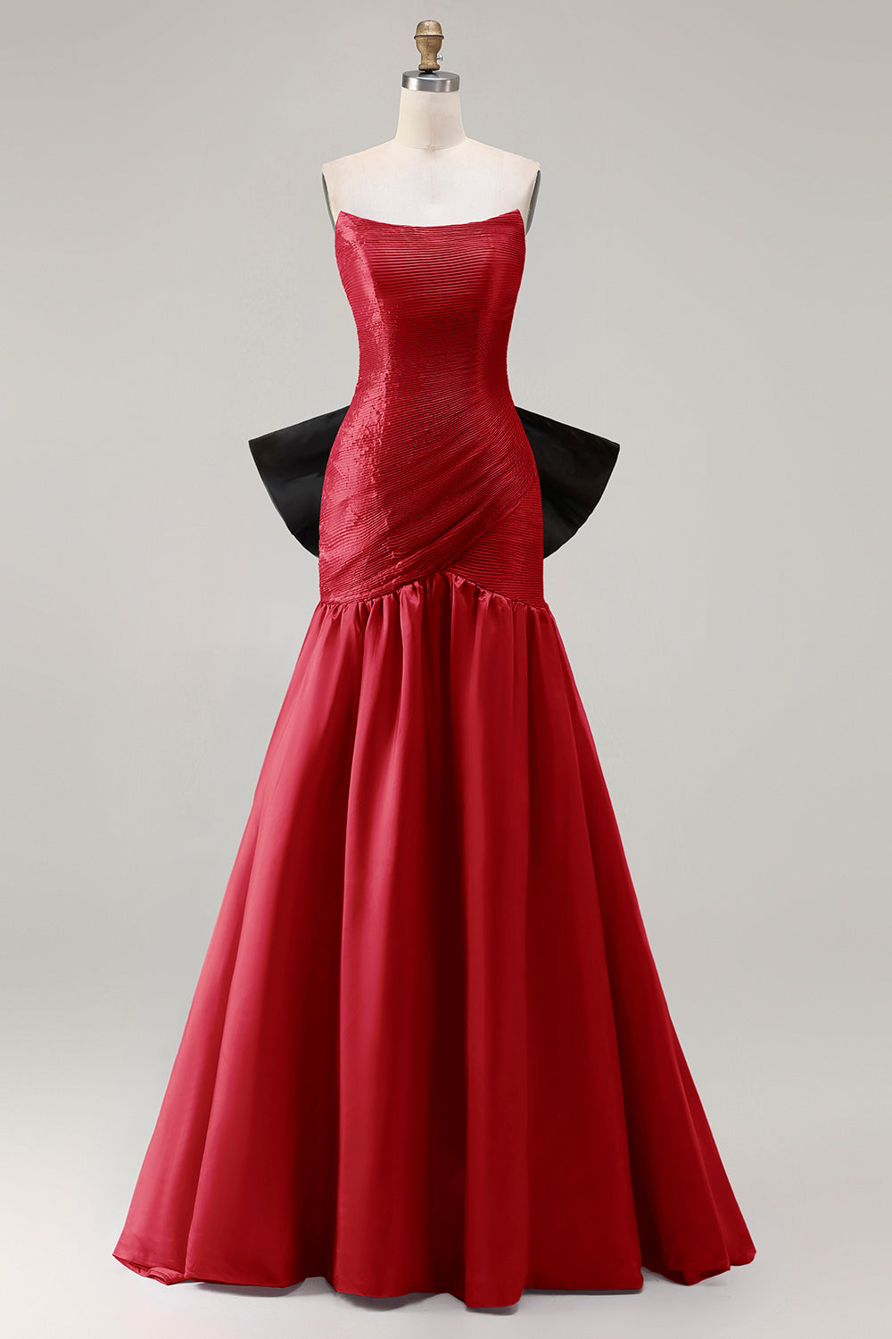 Strapless Fuchsia A-Line Convertible Satin Long Prom Dress with Large Bow