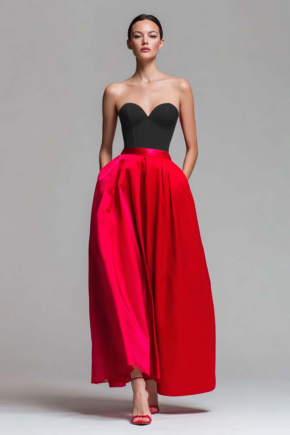 Strapless Red And Fuchsia Corset A Line Formal Dress