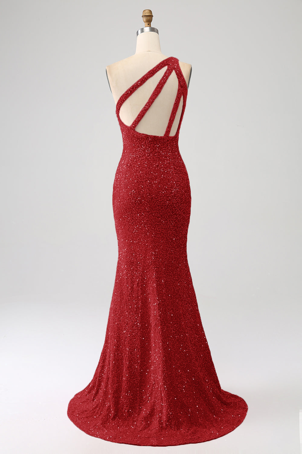 Robe longue de bal sirène scintillante asymétrique en sequins fuchsia avec fente