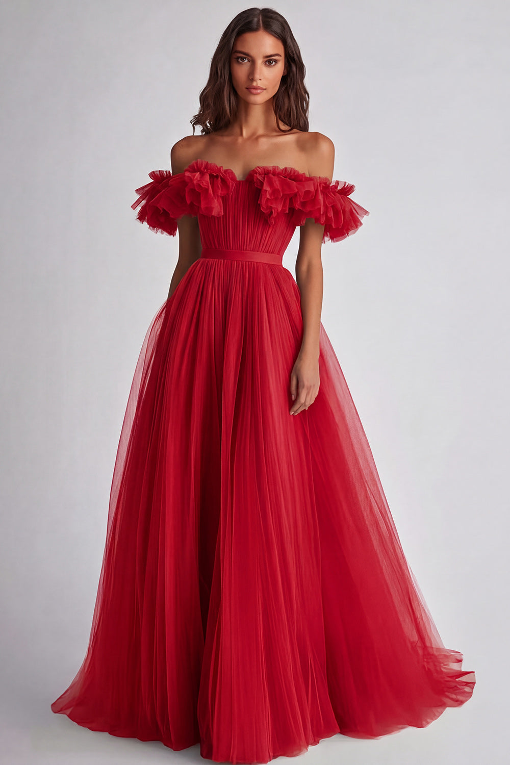 Off the Shoulder A-Line Yellow Long Prom Dress with Ruffles