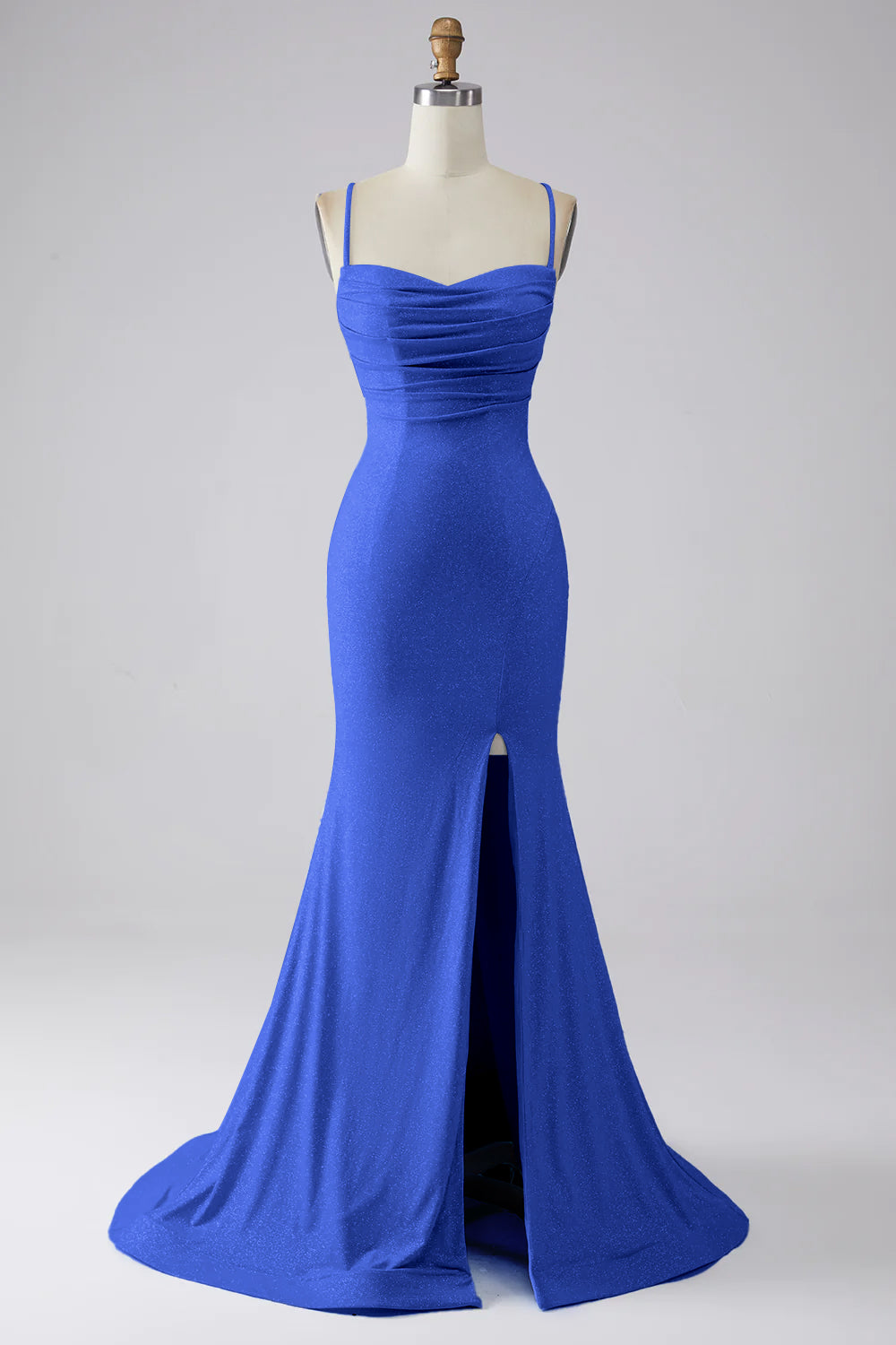 Robe de bal sirène fendue bleu clair à paillettes