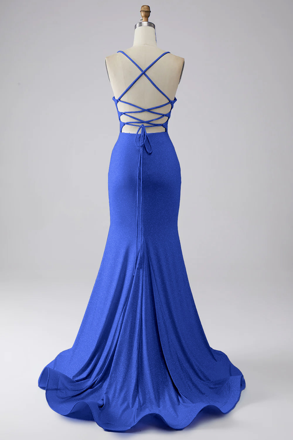 Robe de bal sirène fendue bleu clair à paillettes