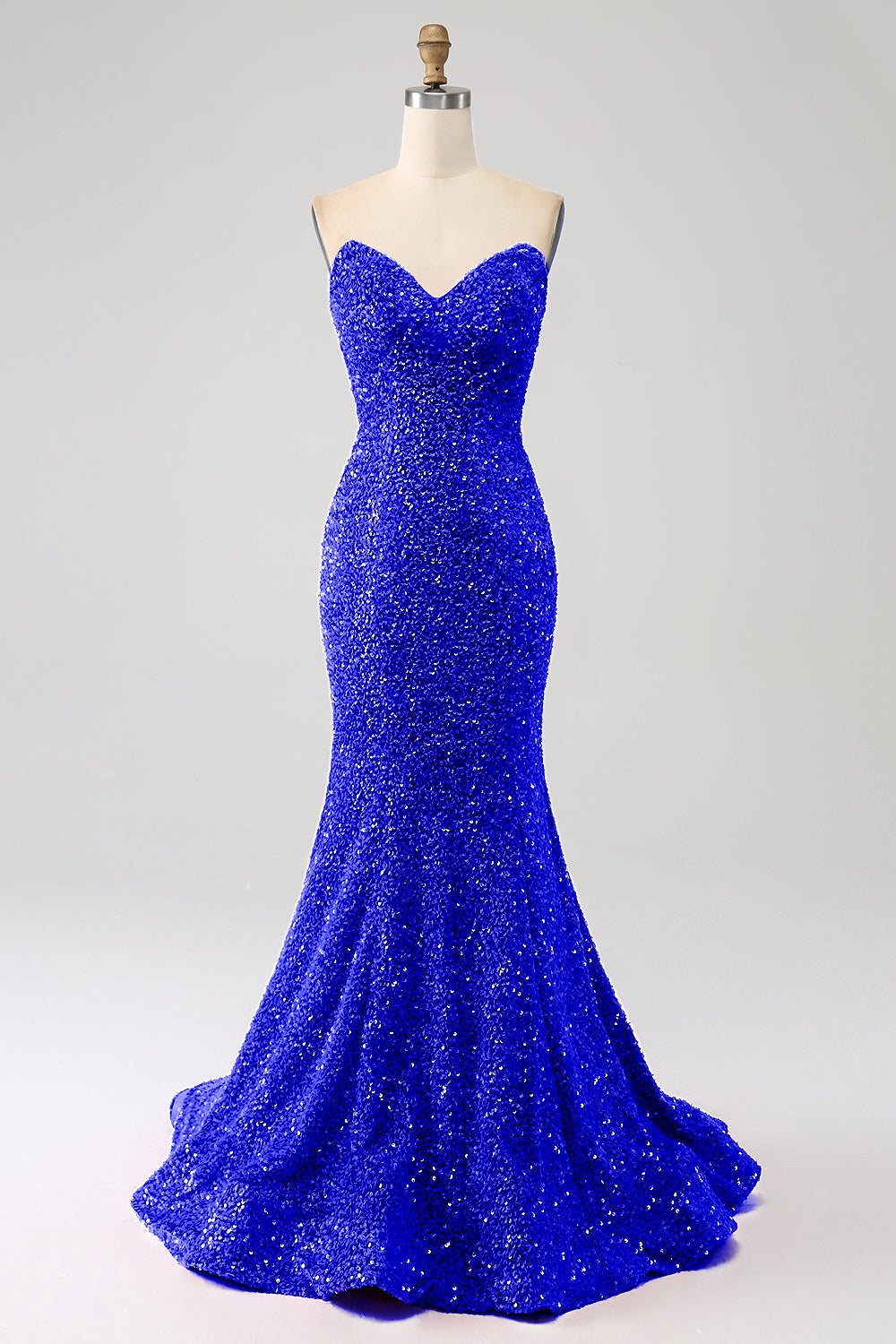 Robe de bal de sirène à encolure cœur et traîne longue brodée de sequins bleu marine