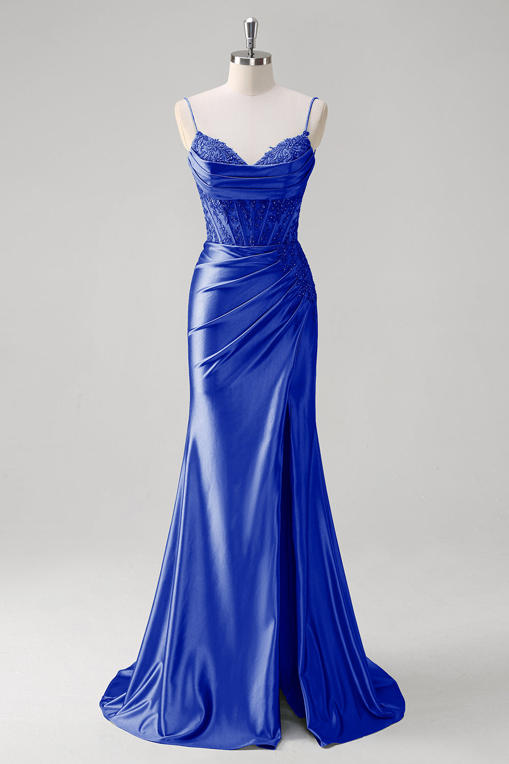 Robe de bal bustier plissée coupe sirène vert émeraude à fines bretelles