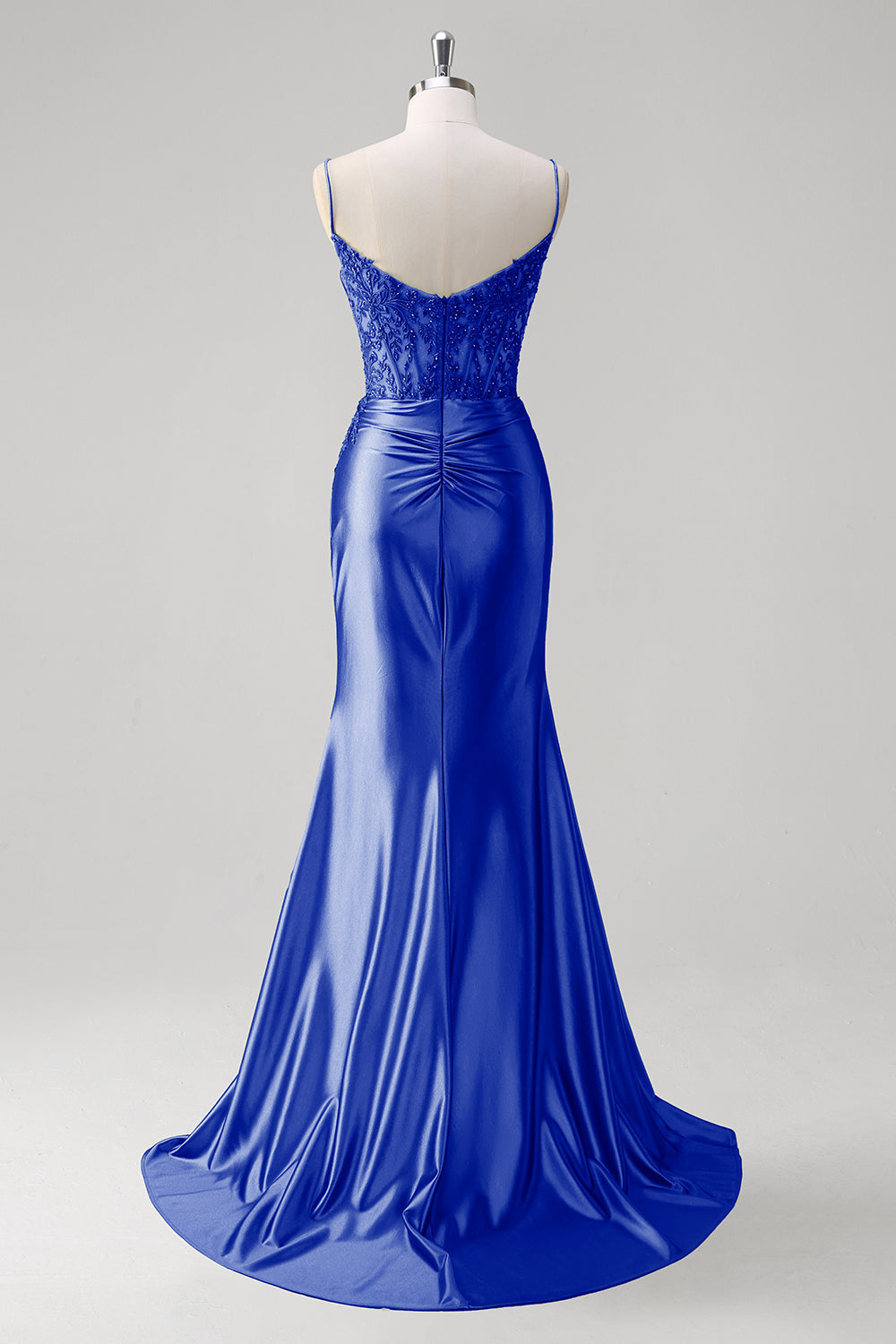 Robe de bal bustier plissée coupe sirène vert émeraude à fines bretelles