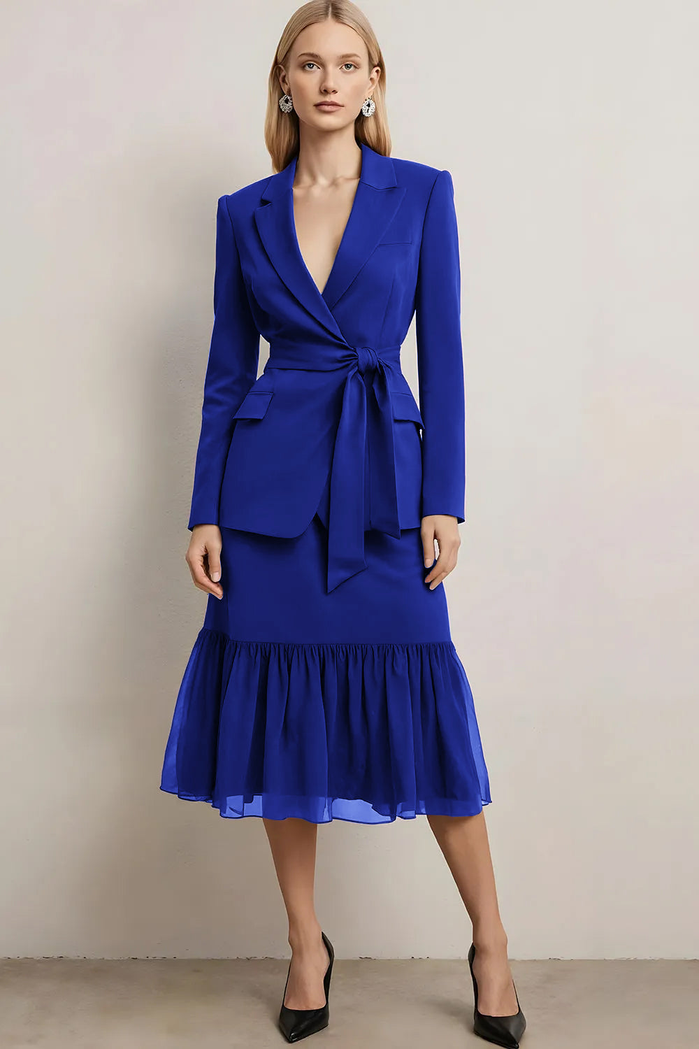 Dark Purple 2 Piece Peak Lapel Pencil Midi Business Suits