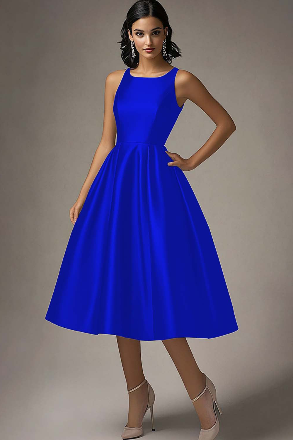Black A Line Satin Ruched Midi Formal Dress