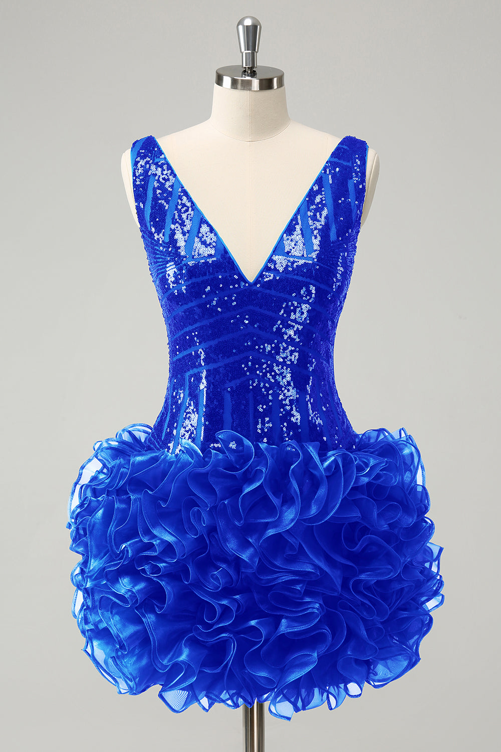 Glitter Dark Green V Neck Sequin Homecoming Dress with Detachable Ruffles