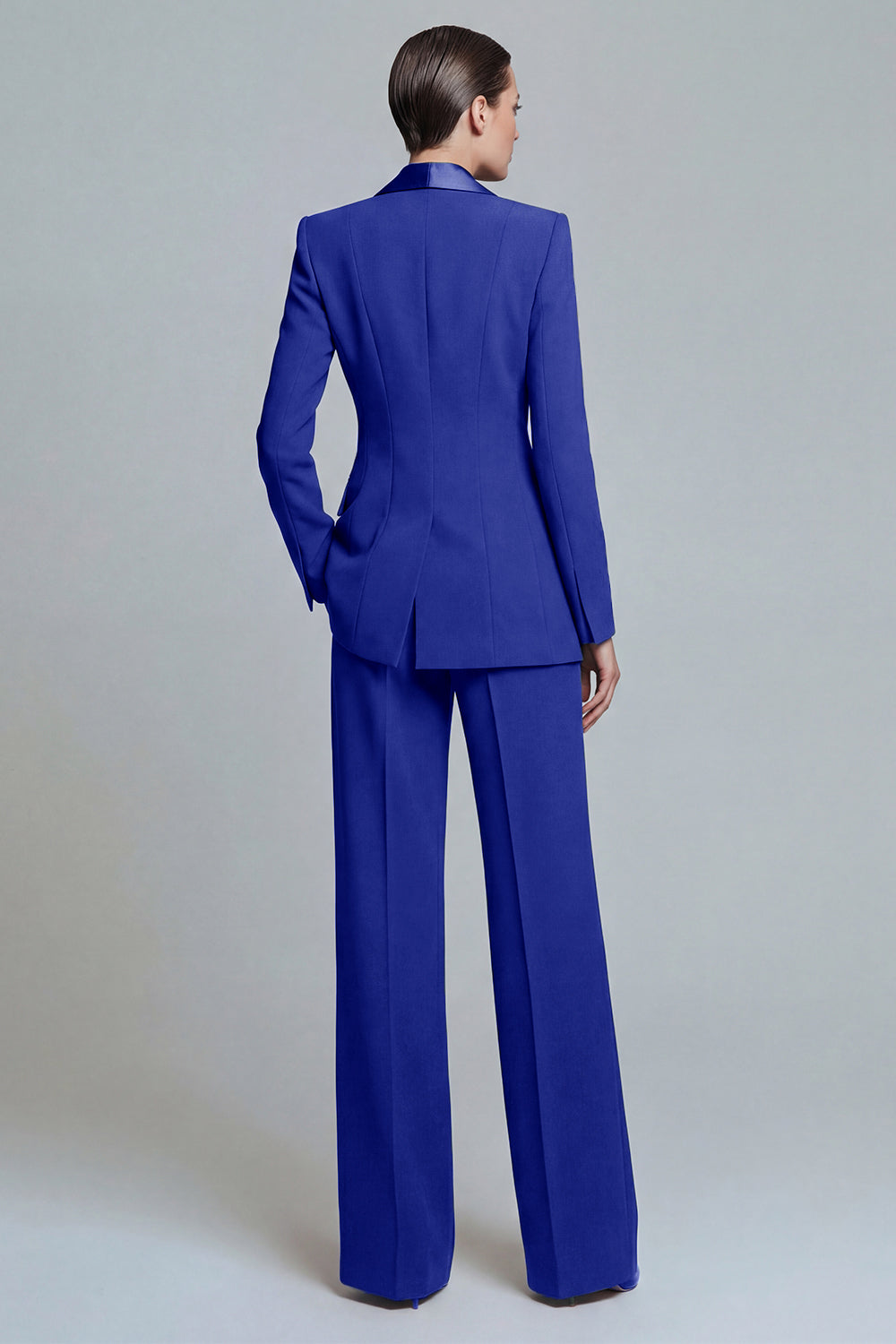 Tailleur pantalon femme 2 pièces vert foncé à revers châle avec poches