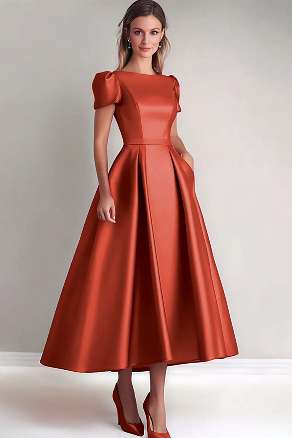 Fuchsia A-Line Dress with Puffy Sleeves for the Godmother