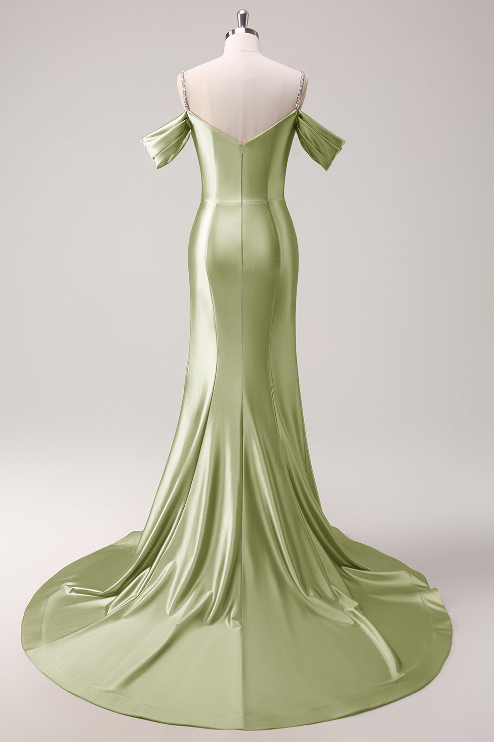 Robe de bal longue en satin froncé à paillettes épaules dénudées sirène dorée scintillante