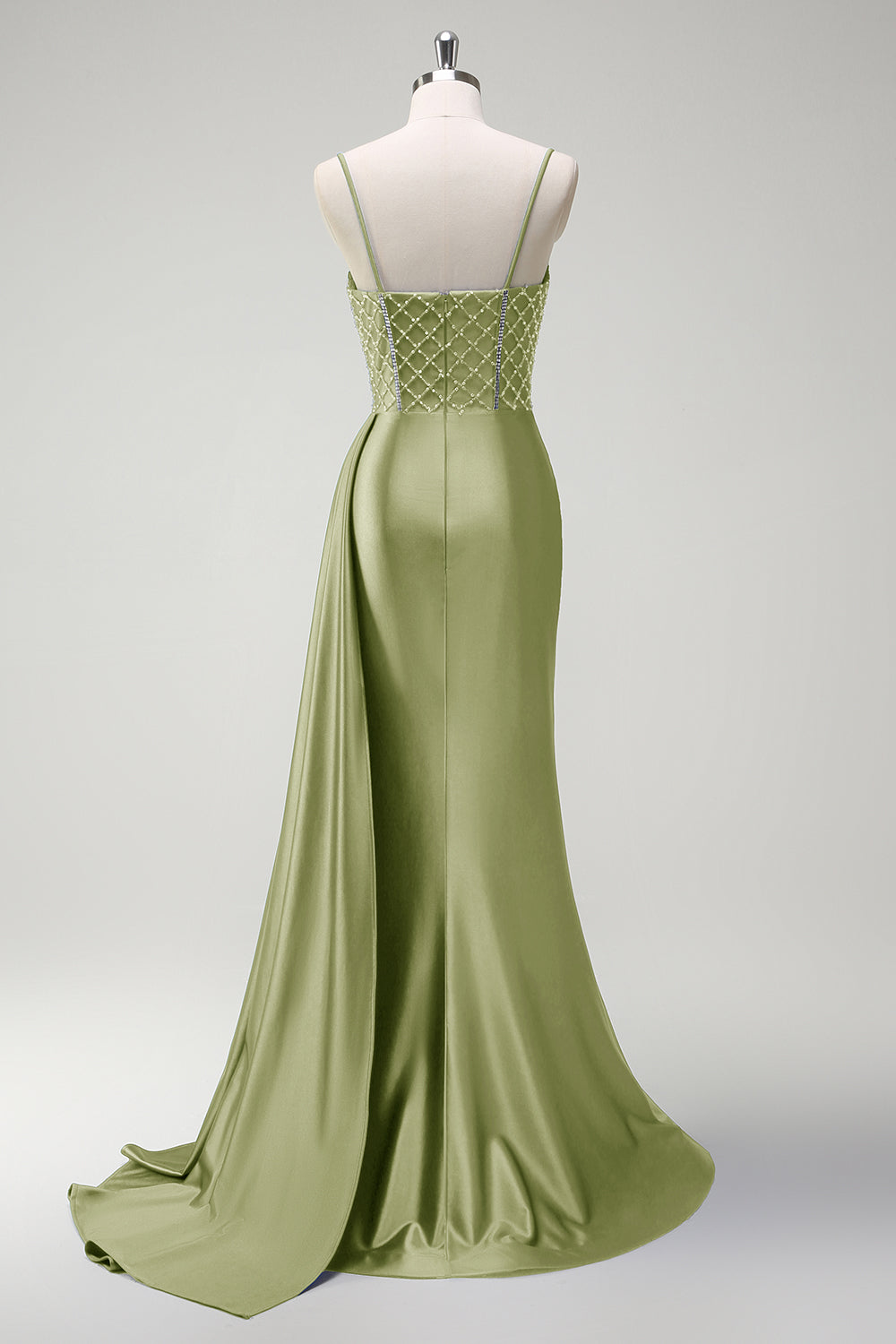 Robe longue de bal en satin plissée avec corset perlé sirène violet scintillant et fente
