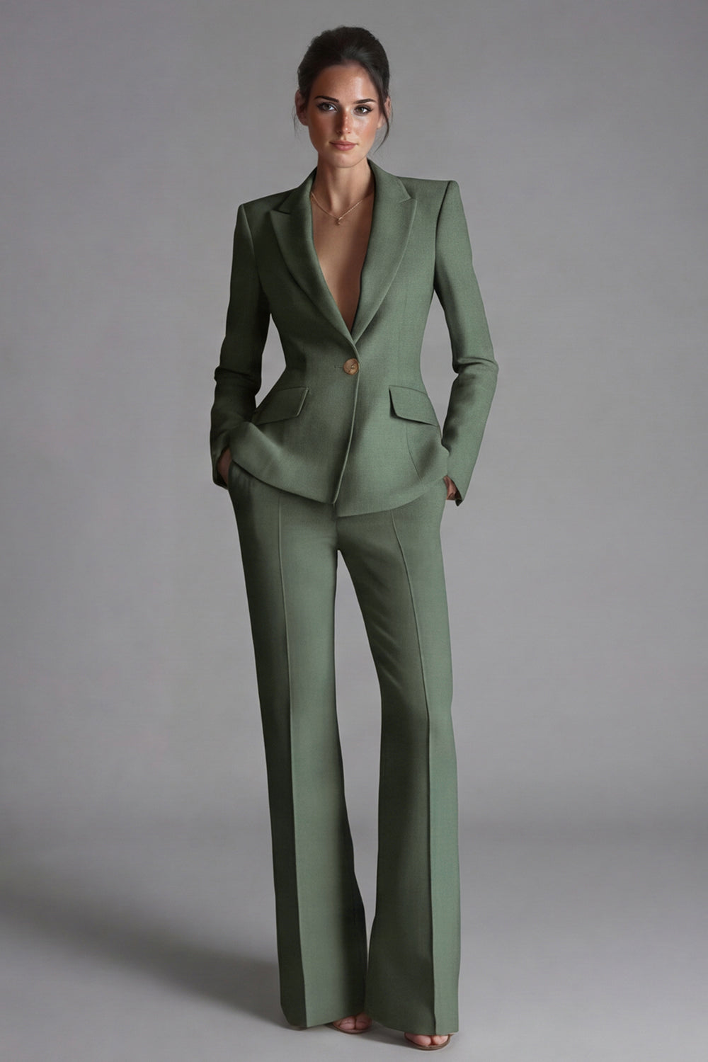 Costume de travail 2 pièces rose à revers pointus et un bouton pour femme
