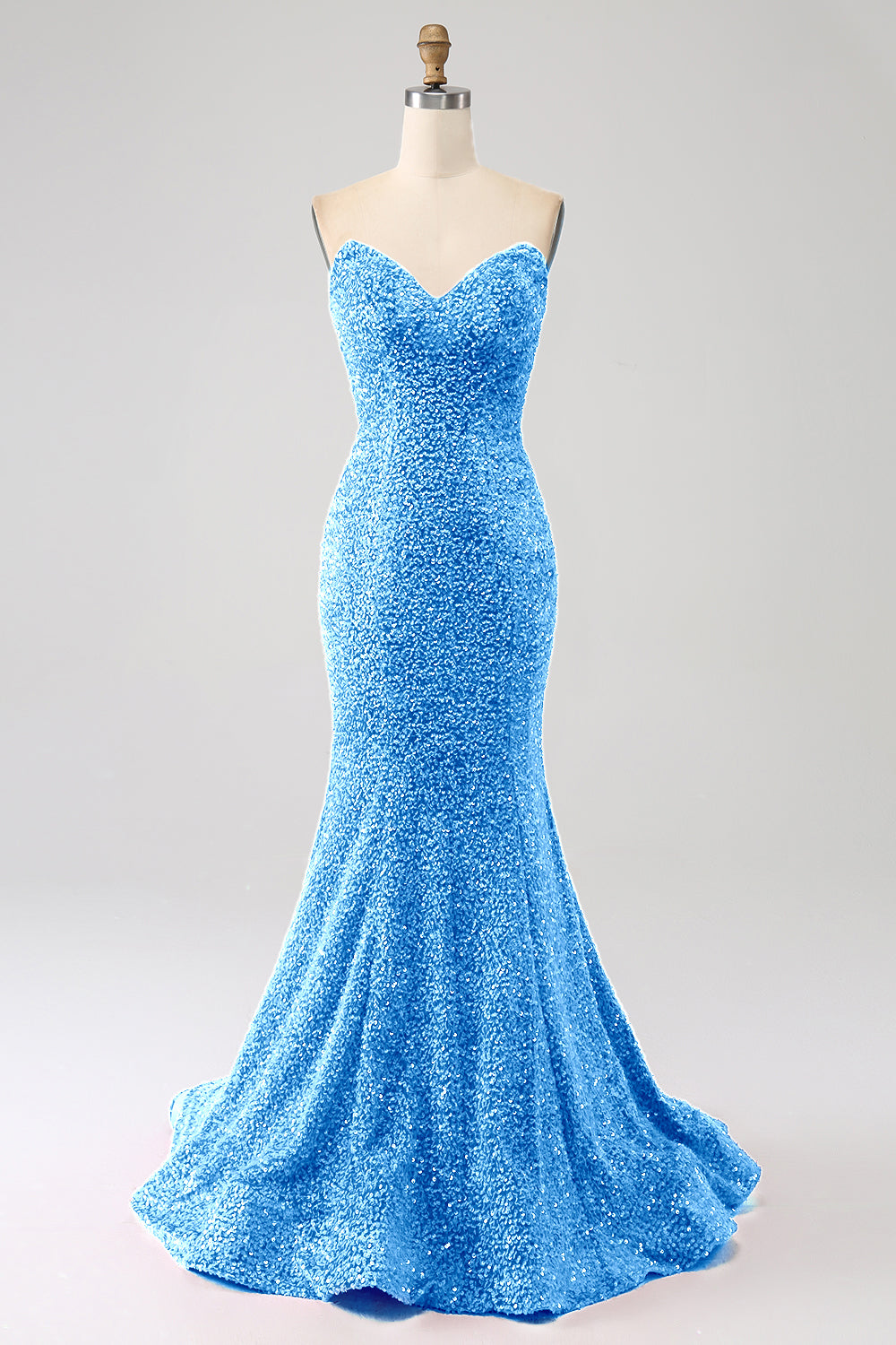 Robe de bal de sirène à encolure cœur et traîne longue brodée de sequins bleu marine