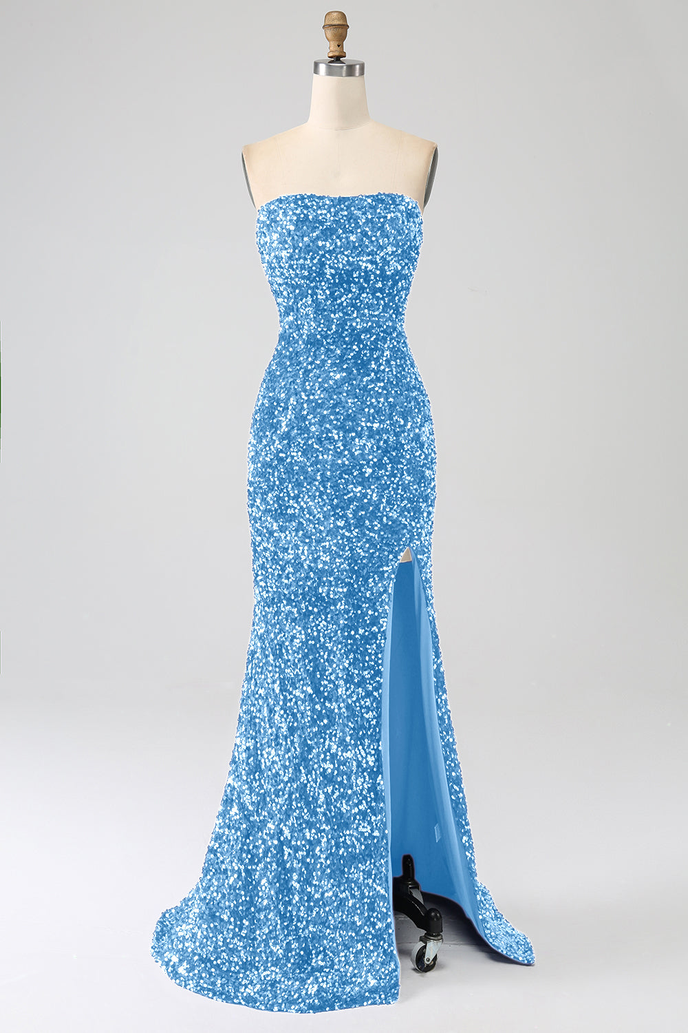 Robe de bal longue sirène à sequins lavande bustier avec fente