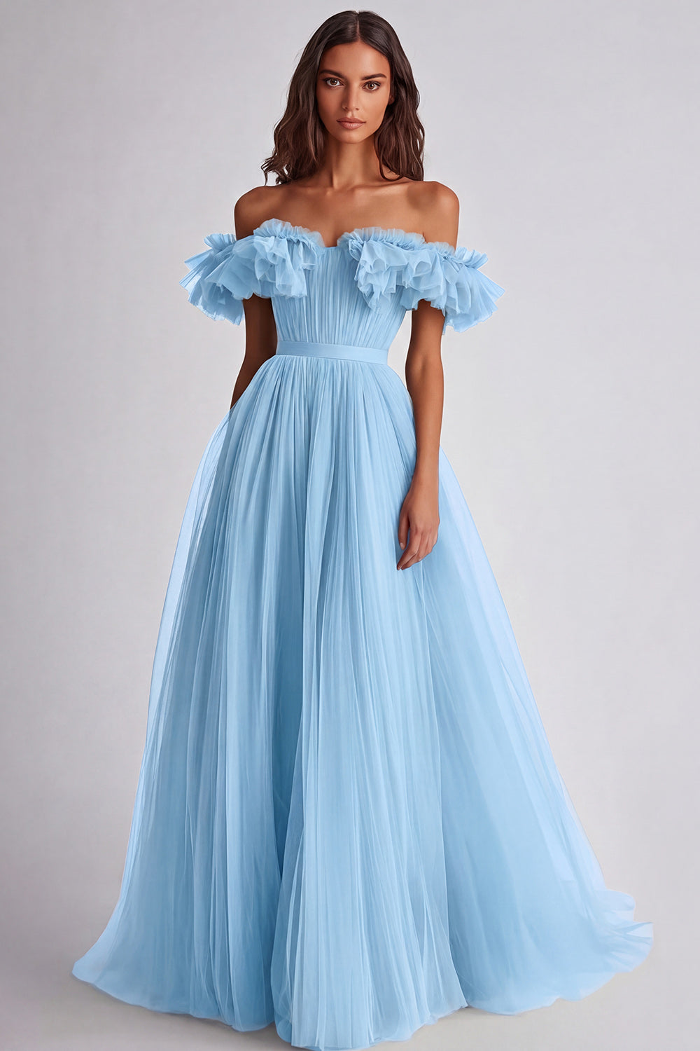 Off the Shoulder A-Line Yellow Long Prom Dress with Ruffles