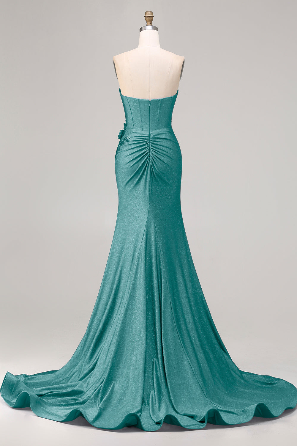Royal Blue Strapless Mermaid 3D Flowers Beaded Long Prom Dress with Slit