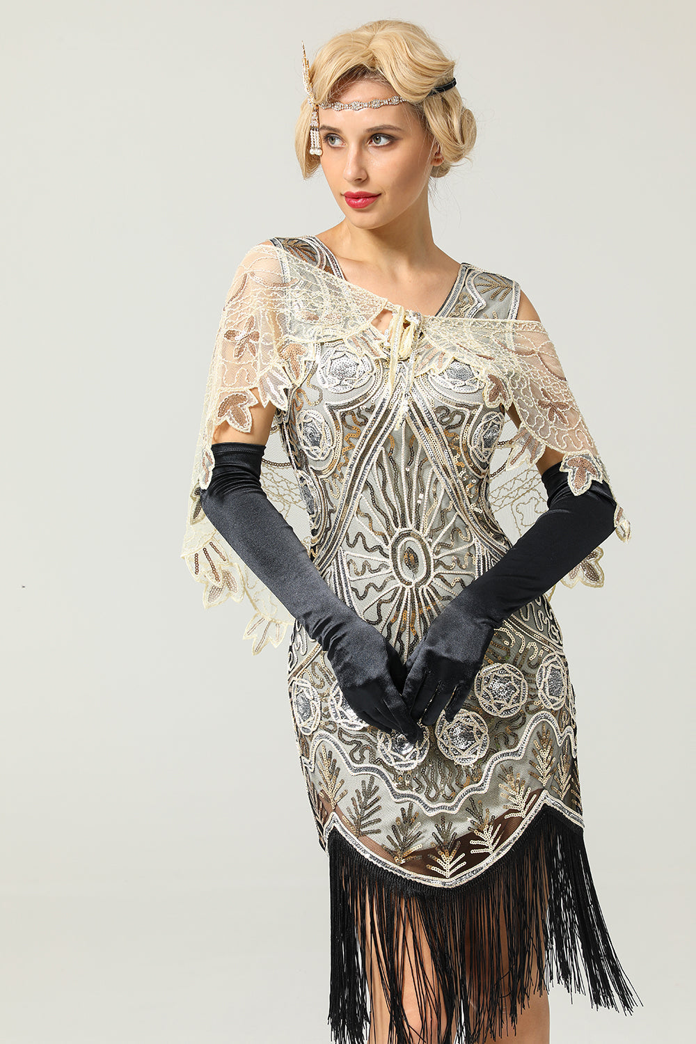 Cape à sequins pour femme années 1920
