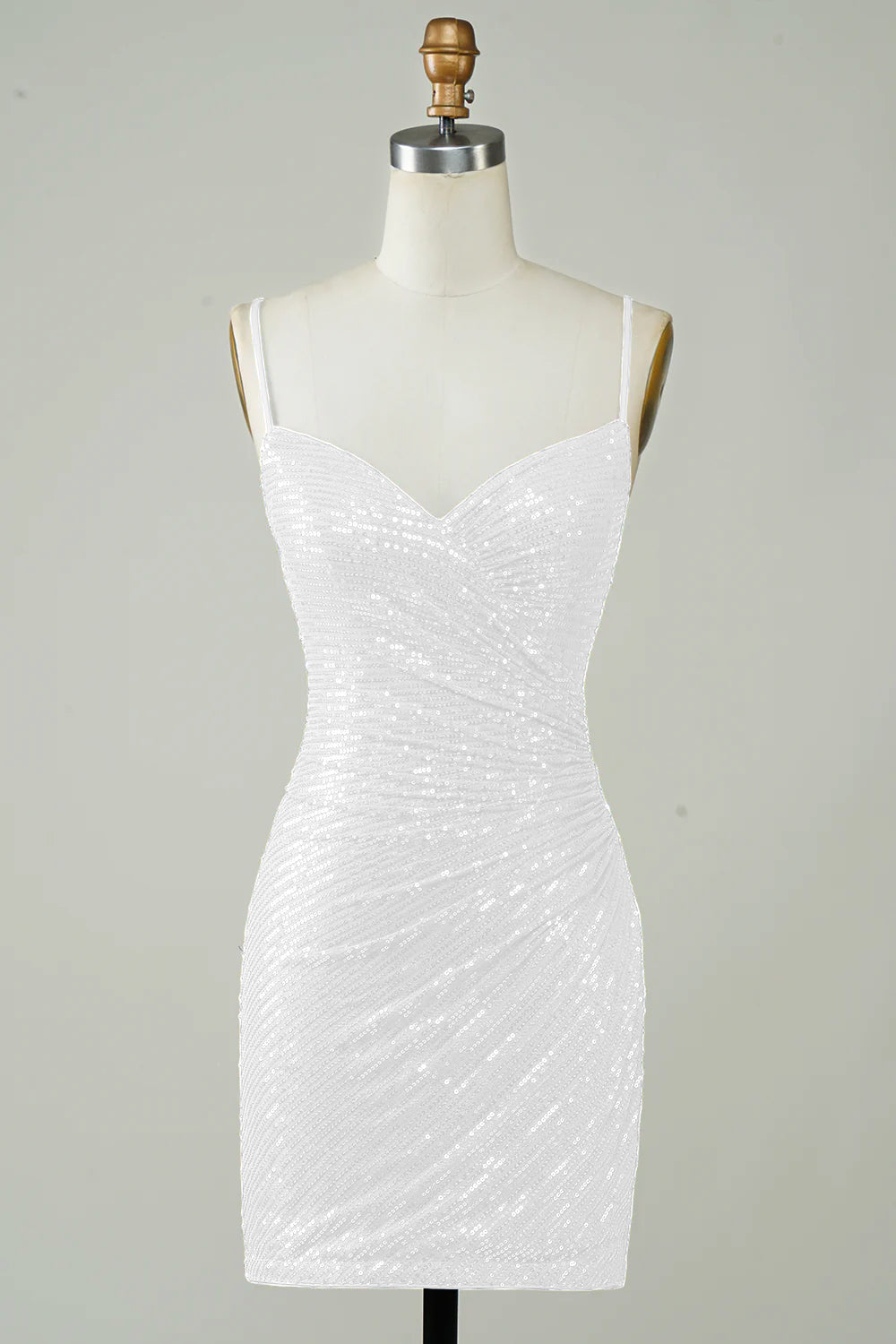 Robe courte moulante blanche à sequins