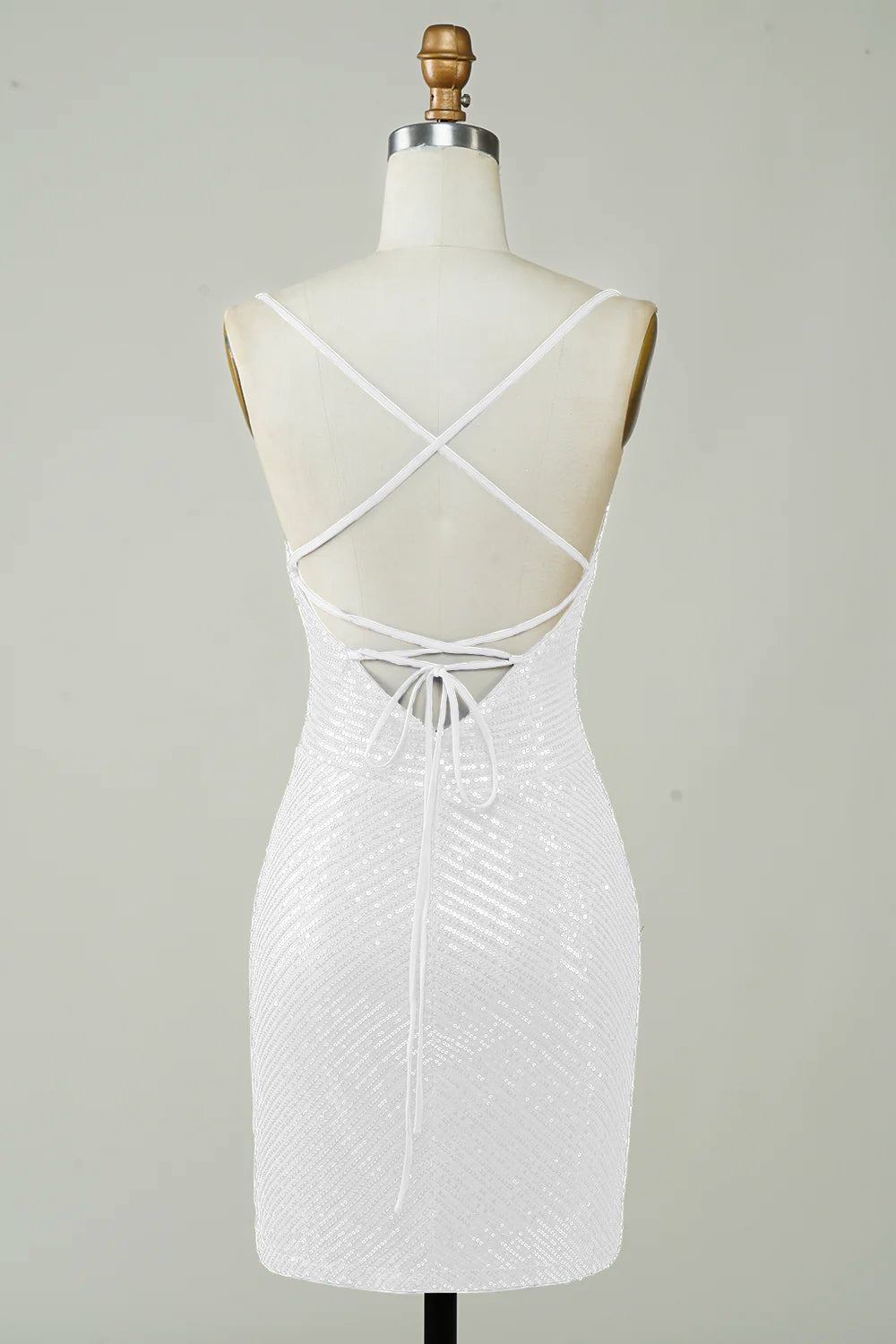 Robe courte moulante blanche à sequins