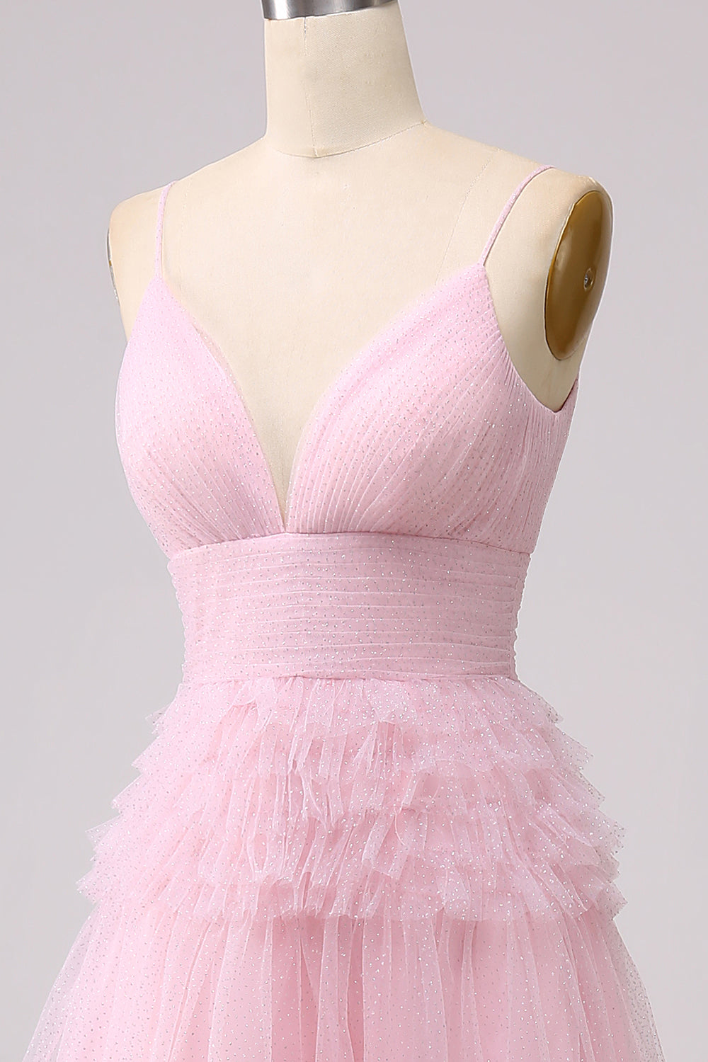 Robe de bal longue bleu marine à bretelles spaghetti en forme trapèze avec volants