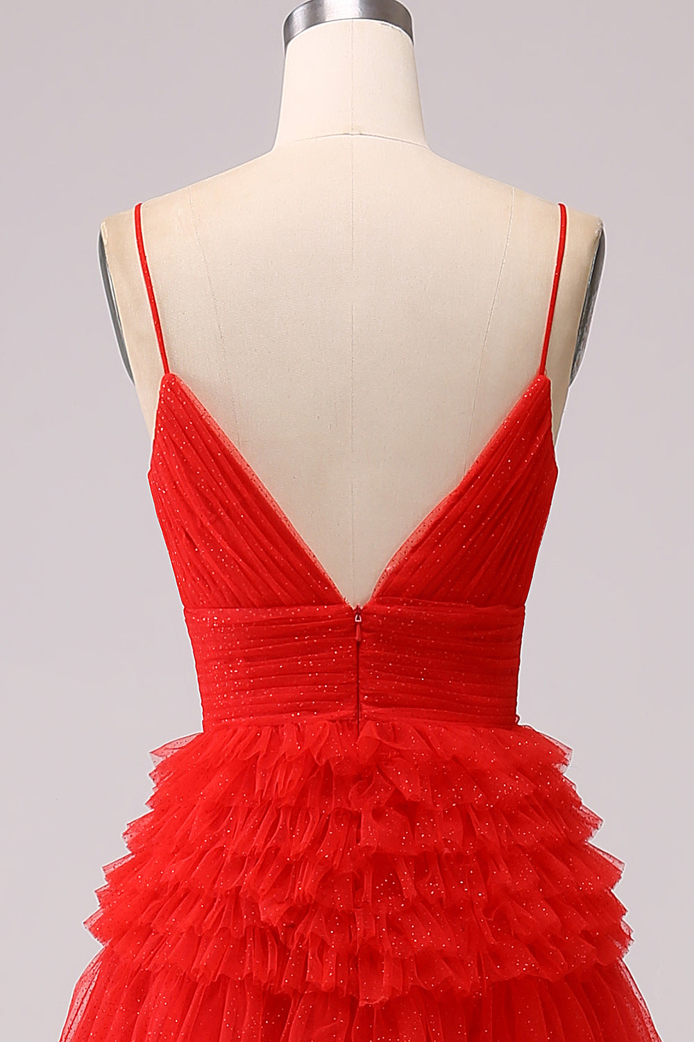 Robe de bal longue bleu marine à bretelles spaghetti en forme trapèze avec volants
