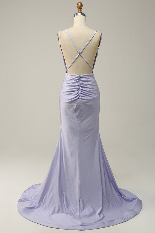 Lavender Mermaid Beaded Sparkly Prom Dress