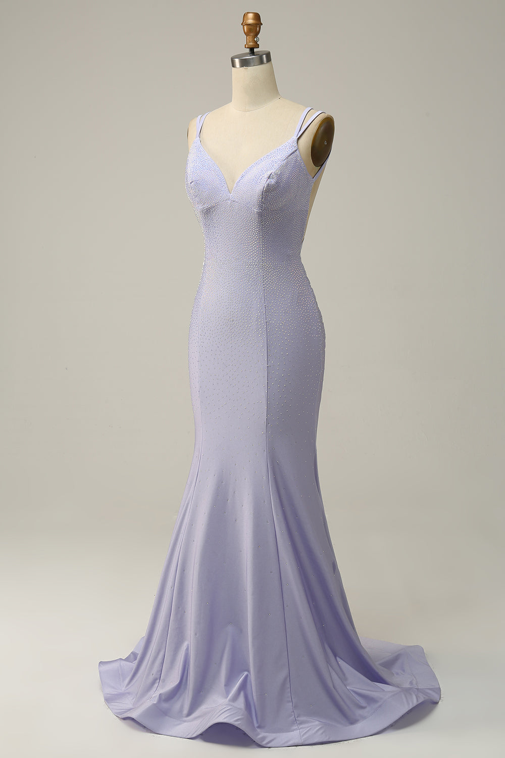 Lavender Mermaid Beaded Sparkly Prom Dress