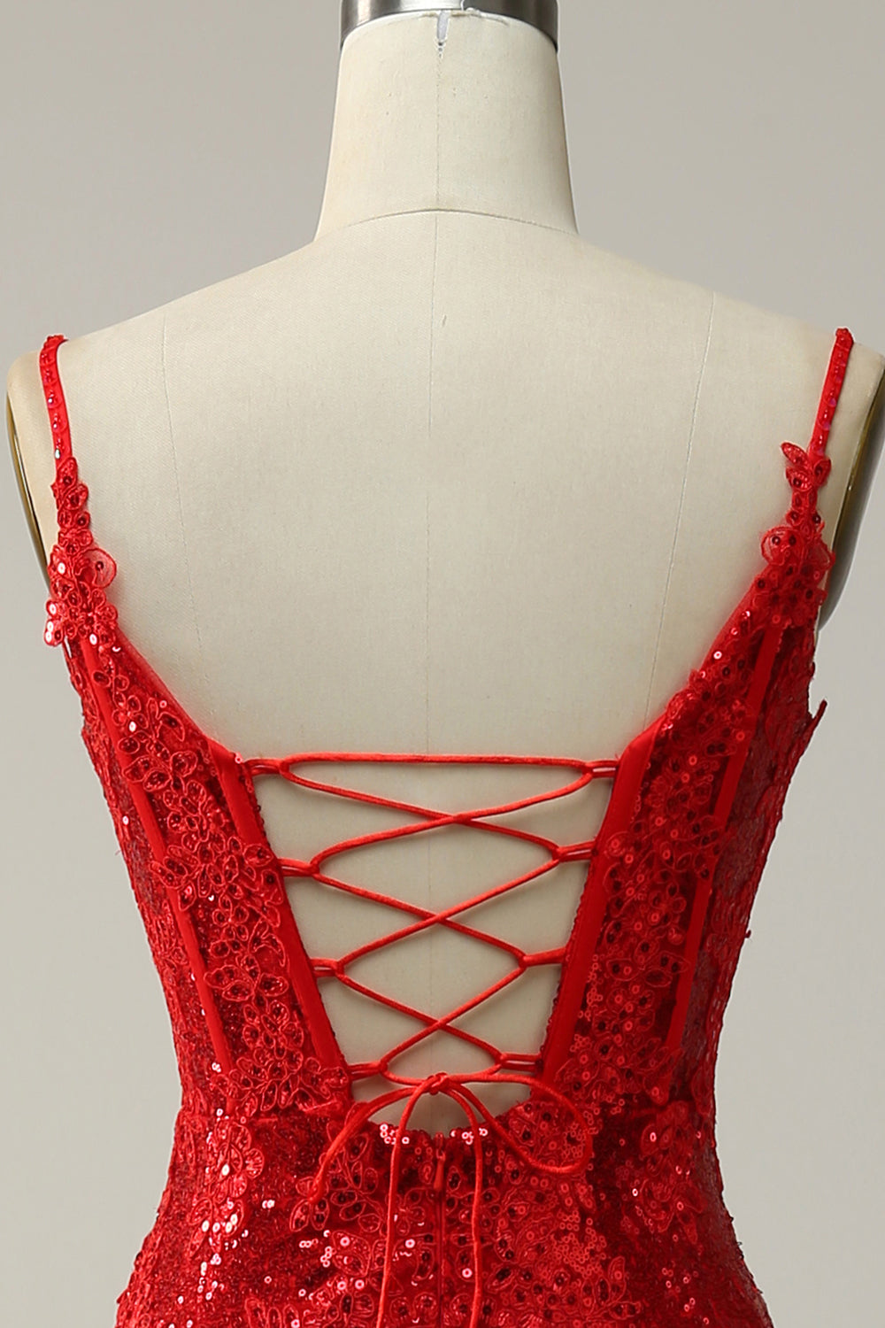 Fourreau Bretelles Spaghetti Rouge Robe de Bal Longue avec Fente sur le Devant