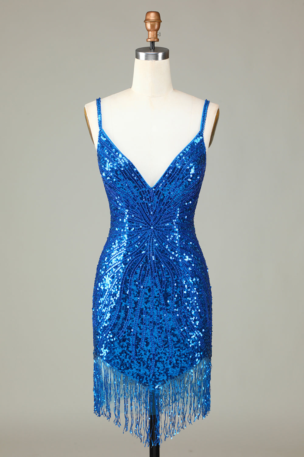 Fourreau Bretelles Spaghetti Paillettes Bleu Paon Robe Années 20 à Pompons