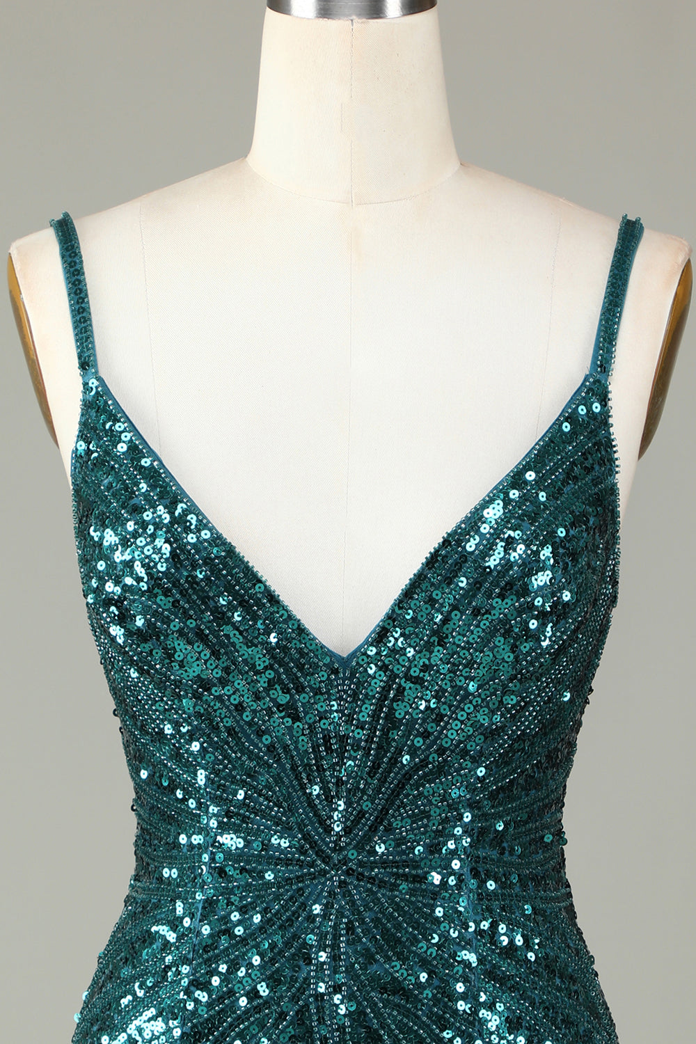Robe Courte de Soirée Moulante à Bretelles Vertes, Dos Nu Laçé, Ornée de Perles