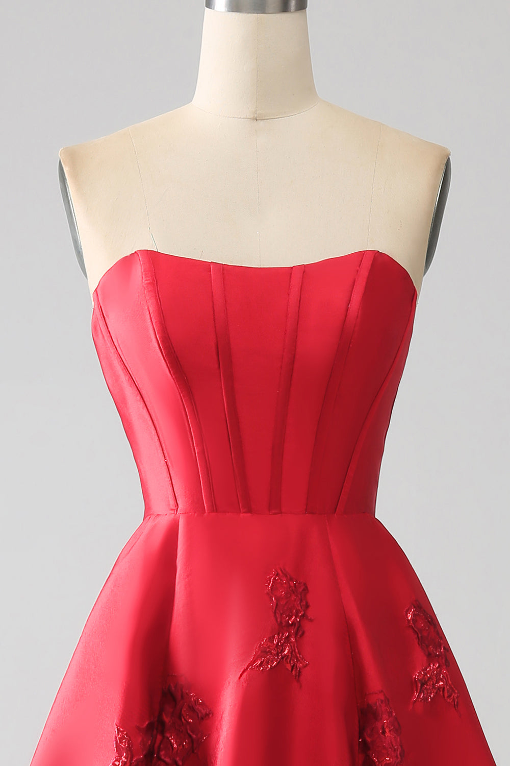 Élégante robe de bal longue rouge foncé bustier coupe trapèze princesse avec fleurs 3D