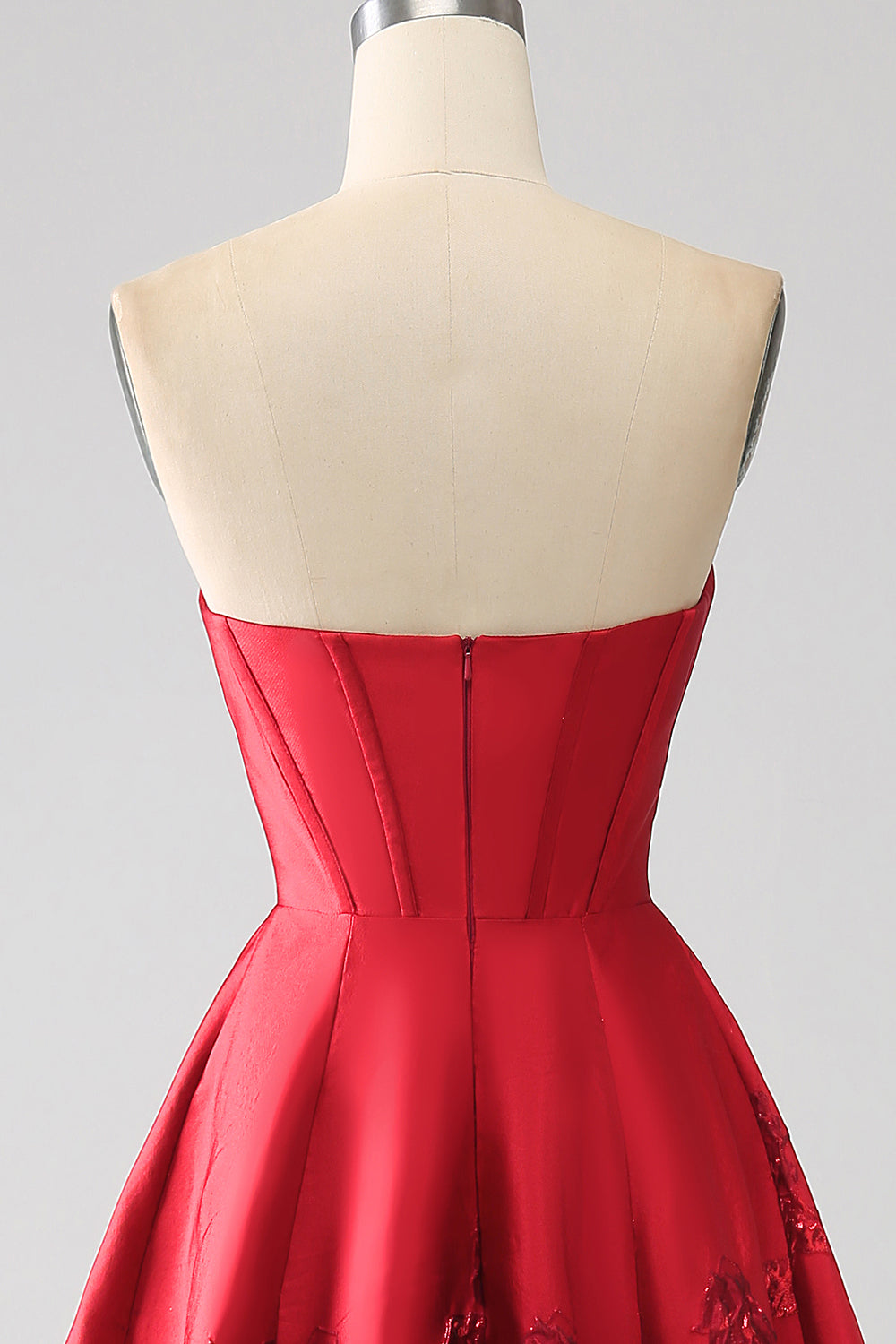 Élégante robe de bal longue rouge foncé bustier coupe trapèze princesse avec fleurs 3D