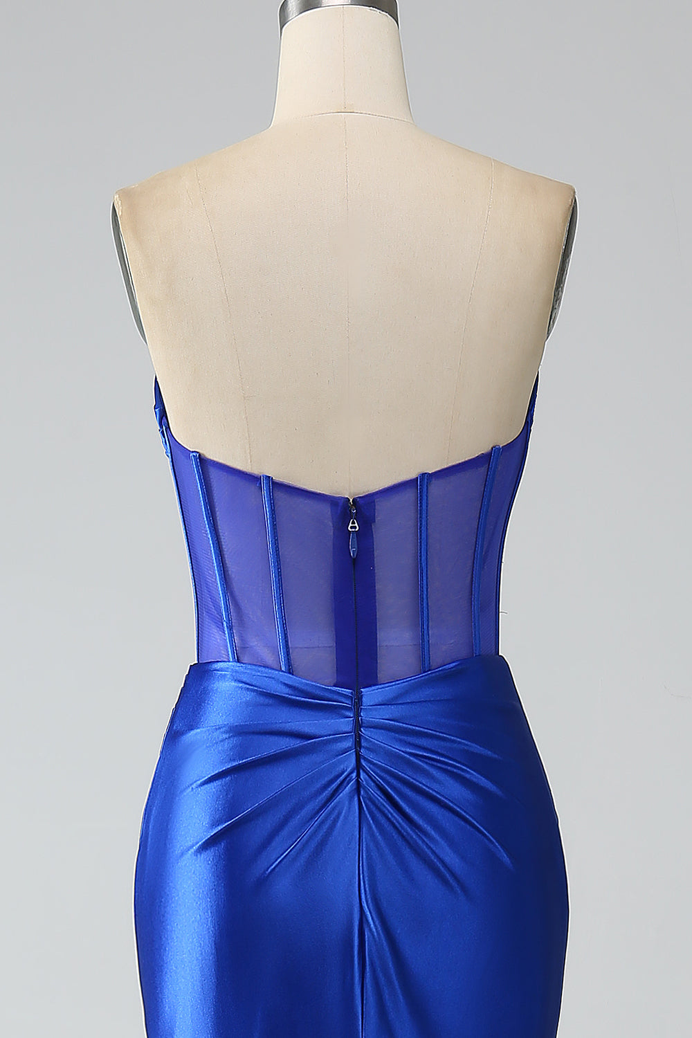 Robe de bal longue bustier sirène bleu roi avec fente