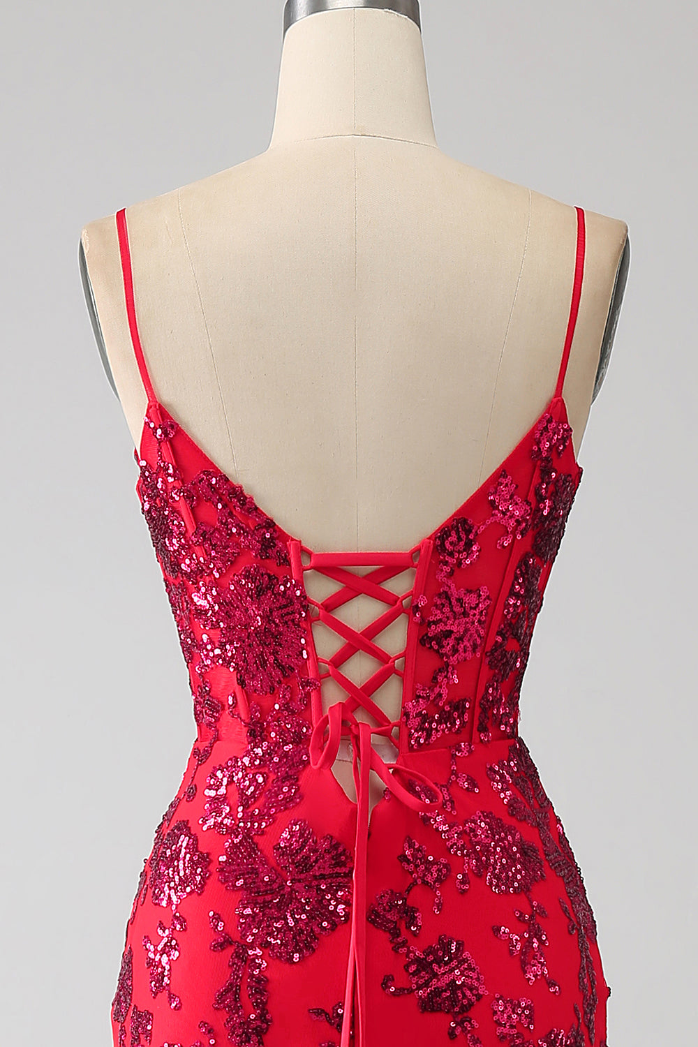 Robe de bal sirène rouge foncé à sequins avec fente