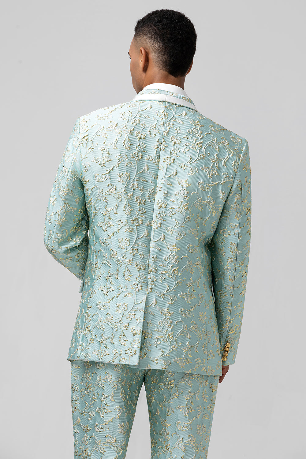 Costumes deux pièces pour homme en jacquard menthe avec revers châle à un bouton