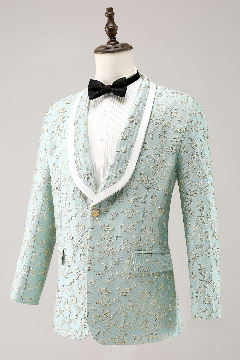 Costumes deux pièces pour homme en jacquard menthe avec revers châle à un bouton