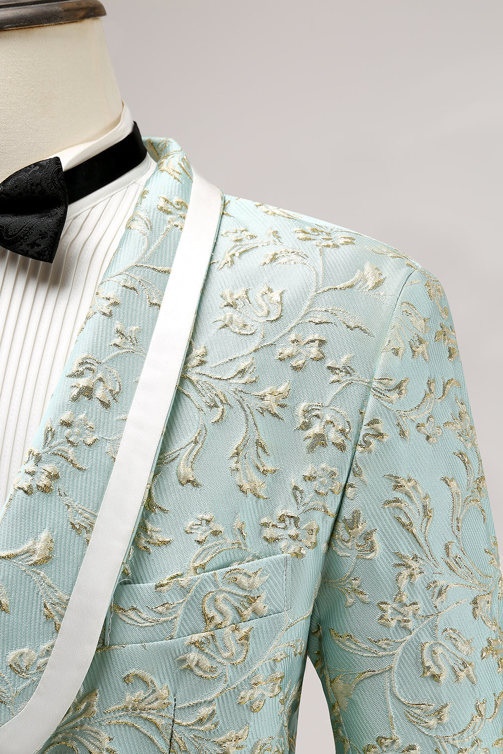 Costumes deux pièces pour homme en jacquard menthe avec revers châle à un bouton