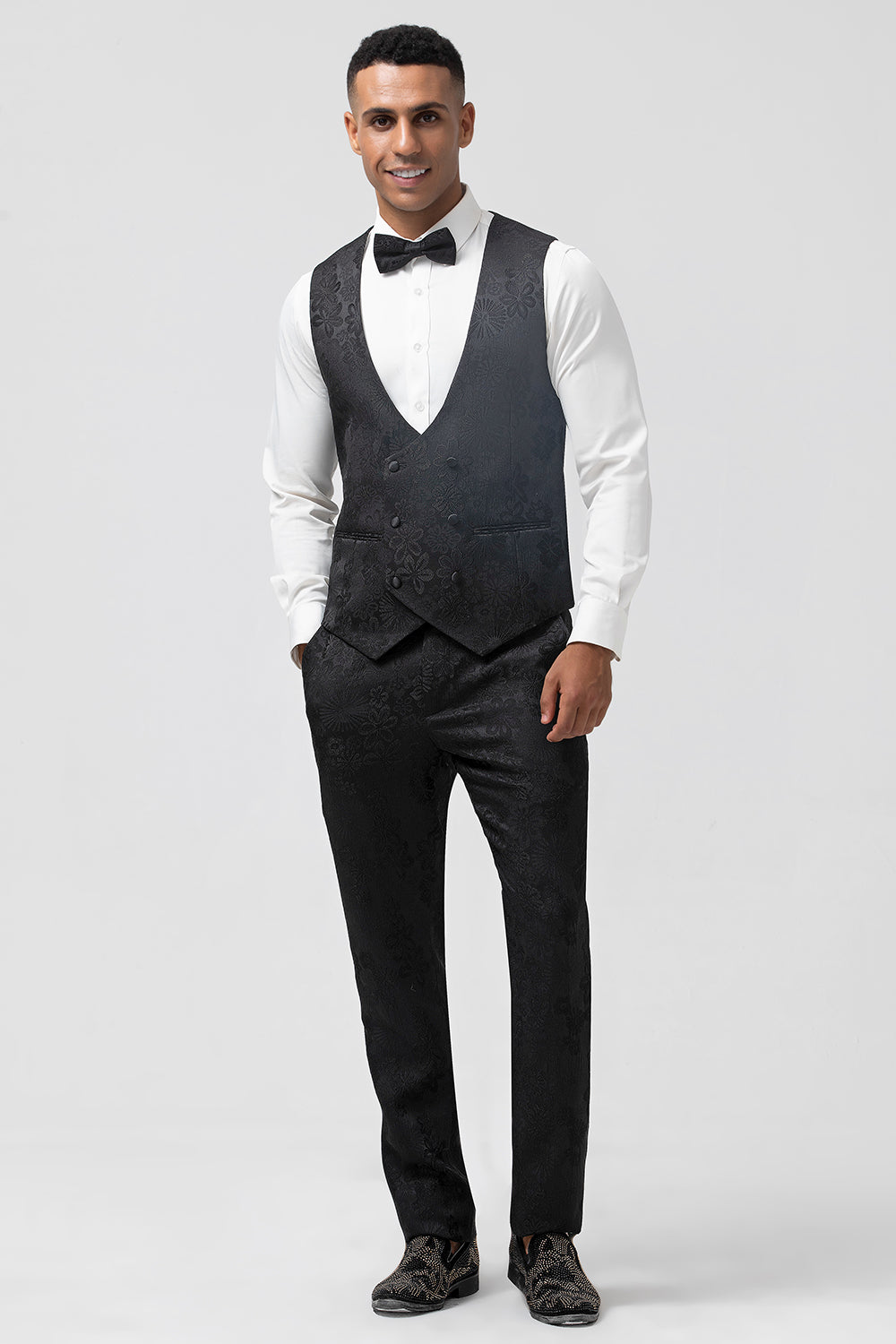 Costumes de bal pour hommes, 3 pièces, revers à pointe, jacquard, un bouton, noir
