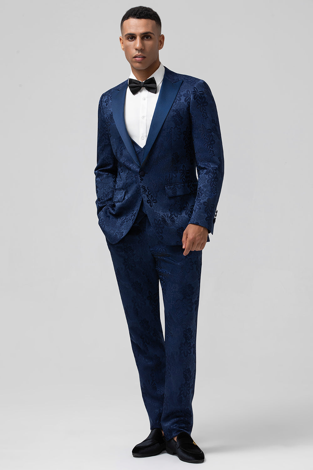 Costumes de bal pour hommes, 3 pièces, revers à pointe, jacquard, un bouton, noir